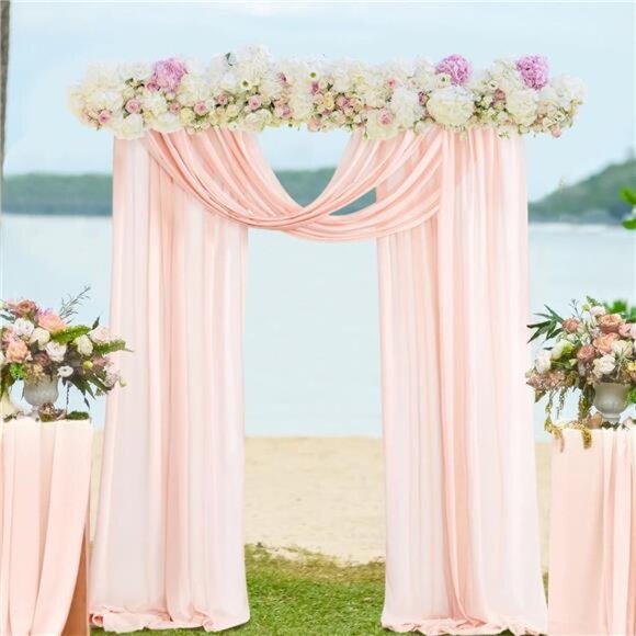 Wedding Arch Drapes Fabric 2 Panels 6 Yards Peach Chiffon Fabric Drapery - Picture 4 of 7